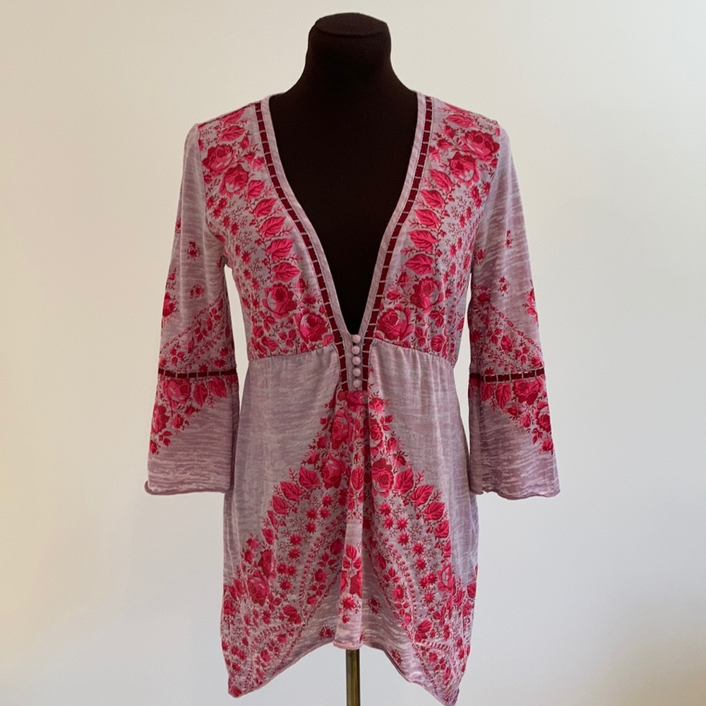 Free people boho tunic top floral romantic S - Picture 2 of 15